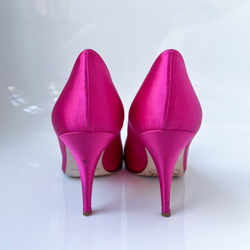 Kate Spade Clarice Hot Pink Satin Peep Toe Heels Size 8.5M - Picture 5 of 13